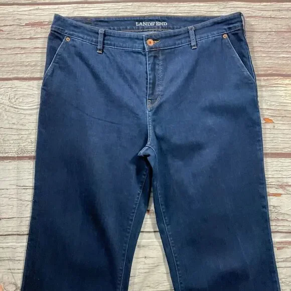 Lands End Womens Jeans sz 16W new Dark Wash Straight Trouser x28" Cotton Stretch - Picture 3 of 11
